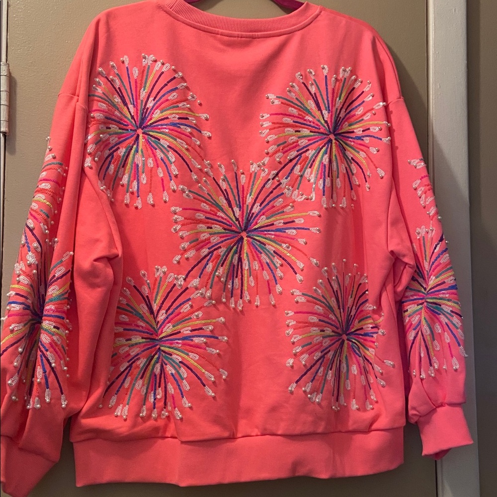 Queen of Sparkles Neon Pink Multi Fireworks Sweatshirt!  Small!  RARE!  EUC! - Picture 4 of 8